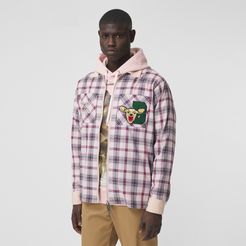 Varsity Graphic Check Technical Cotton Overshirt, Size: M, Pink