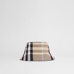 Check Cotton Jacquard Bucket Hat, Size: L