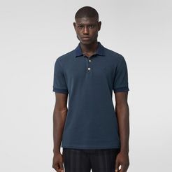 Button Detail Cotton Piqué Polo Shirt, Blue