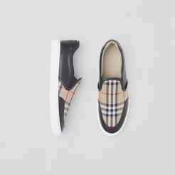 Leather and Vintage Check Slip-on Sneakers, Size: 38.5