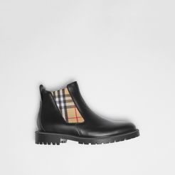 Vintage Check Detail Leather Chelsea Boots, Size: 41.5, Black