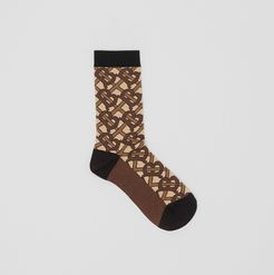 Monogram Intarsia Cotton Blend Socks, Size: XL, Bridle Brown