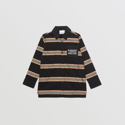 Childrens Embroidered Logo Icon Stripe Cotton Shirt, Size: 12Y, Black