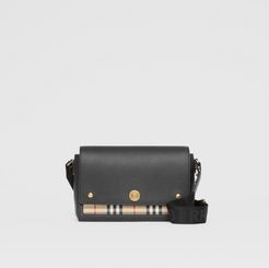 Leather and Vintage Check Note Crossbody Bag, Black