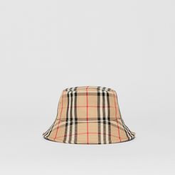 Vintage Check Technical Cotton Bucket Hat, Size: M, Beige