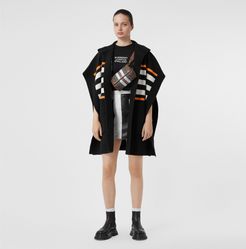 Monogram Motif Intarsia Wool Cashmere Blend Cape, Black