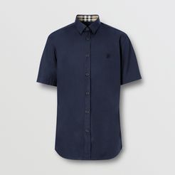 Short-sleeve Monogram Motif Stretch Cotton Shirt, Blue
