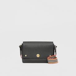 Grainy Leather Note Crossbody Bag, Black