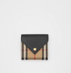 Vintage Check and Grainy Leather Folding Wallet, Black