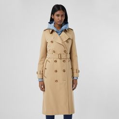 Leather Trim Cotton Gabardine Trench Coat, Size: 10