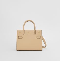 Mini Leather Two-handle Title Bag, Beige