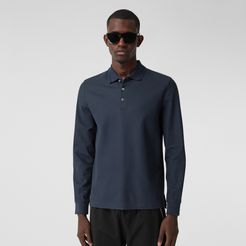 Long-sleeve Cotton Piqué Polo Shirt, Size: M, Blue