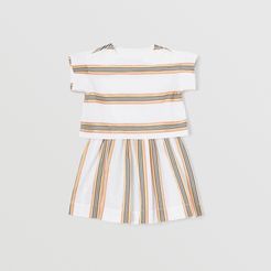 Childrens Icon Stripe Cotton Two-piece Set, Size: 14Y, White