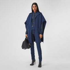 Monogram Motif Cashmere Blend Hooded Cape, Blue