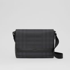 London Check and Leather Messenger Bag, Black