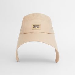 Logo Appliqué Cotton Twill Bonnet Cap, Size: M, Beige