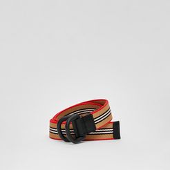 Childrens Icon Stripe Cotton D-ring Belt, Size: 60, Beige