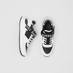 Logo Detail Leather and Nylon Sneakers, Size: 37, Black