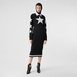 Rib Knit Stripe Detail Wool Skirt, Size: 04, Black
