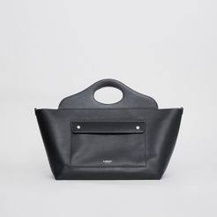 Medium Leather Soft Pocket Tote, Black