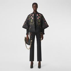 Rose Print Silk Cape, Black