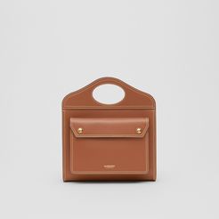 Mini Topstitched Leather Pocket Bag, Brown