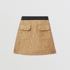 Childrens Monogram Quilted Panel Recycled Polyester Skirt, Size: 14Y, Brown