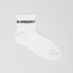 Logo Intarsia Technical Stretch Cotton Ankle Socks, White