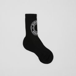 Logo Graphic Intarsia Technical Stretch Cotton Socks, Black