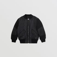 Childrens Monogram Quilted Recycled Polyester Bomber Jacket, Size: 12Y, Black