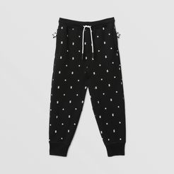Childrens Star and Monogram Motif Cotton Jogging Pants, Size: 6Y, Black
