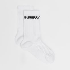 Logo Intarsia Technical Stretch Cotton Socks, White