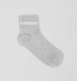 Logo Intarsia Technical Stretch Cotton Ankle Socks, Grey