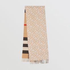 Reversible Check and Monogram Cashmere Scarf, White