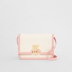 Small Two-tone Canvas and Leather TB Bag, Pink