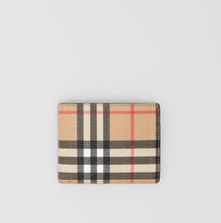 Vintage Check E-canvas and Leather Bifold Wallet, Beige