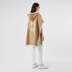 Logo Graphic Wool Cashmere Jacquard Hooded Cape, Beige