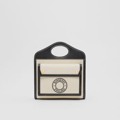 Mini Logo Graphic Canvas and Leather Pocket Bag, Natural