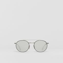 Top Bar Detail Round Frame Sunglasses, Black