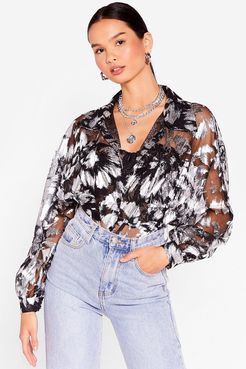 We Wish You Were Sheer Metallic Abstract Blouse - Silver