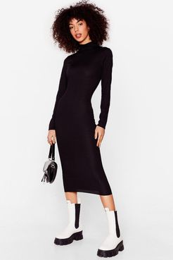 Long Sleeve High Neck Bodycon Midi Dress - Black
