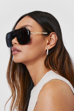 Oversized Flat Top Aviator Sunglasses - Black