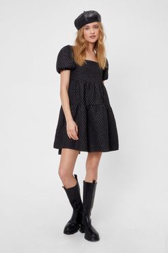 Tie Back Puff Sleeve Mini Dress - Black