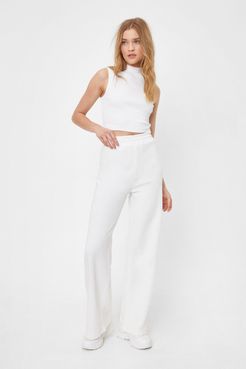 Set the Record Straight Top and Wide-Leg Pants Set - Ecru