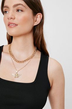 Layered Cherub Charm Curb Chain Necklace - Gold