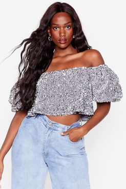 Shine On Sequin Plus Crop Top - Silver