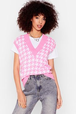 Nowhere to Be Houndstooth Knitted Tank Top - Hot Pink
