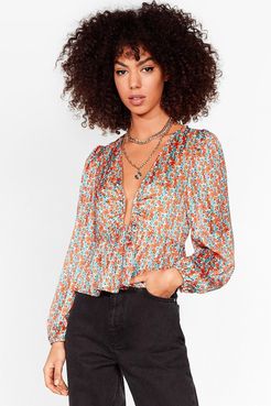 Grow 'Em How It's Done Floral Cropped Blouse - Red