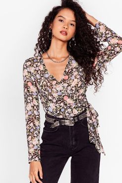 Grow Way Out Floral Wrap Blouse - Pink