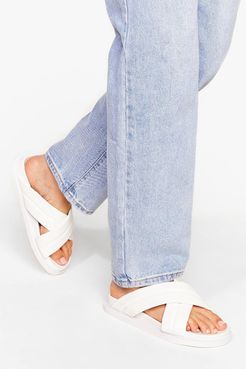 Faux Leather Cross Strap Flat Sandals - White